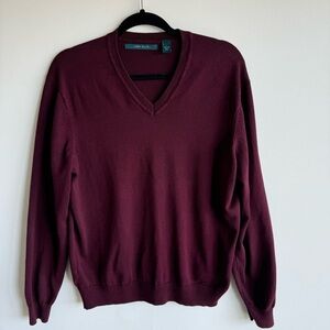 Perry Ellis Burgundy Red V-Neck Pullover Cotton Sweater Large